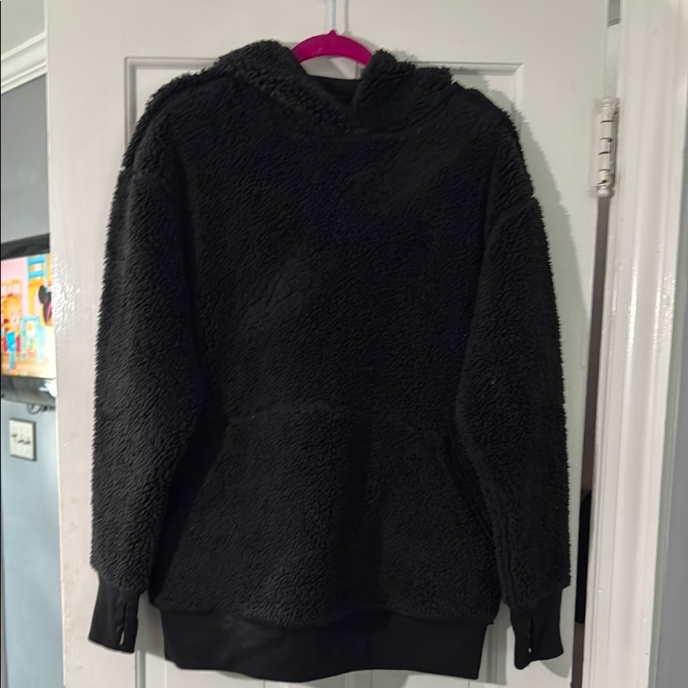 Cozy Black Sherpa Hoodie Athleta Large Reversible